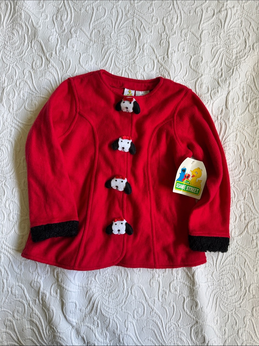 Vintage Sesame Street Red Cardigan Sweater 3D Plush Puppy Dogs size 5T NWT